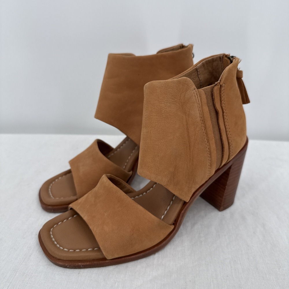 Sofft Womens Brown Leather Zip Up Open Toe 3in Block Heels Size 6 SF0085100